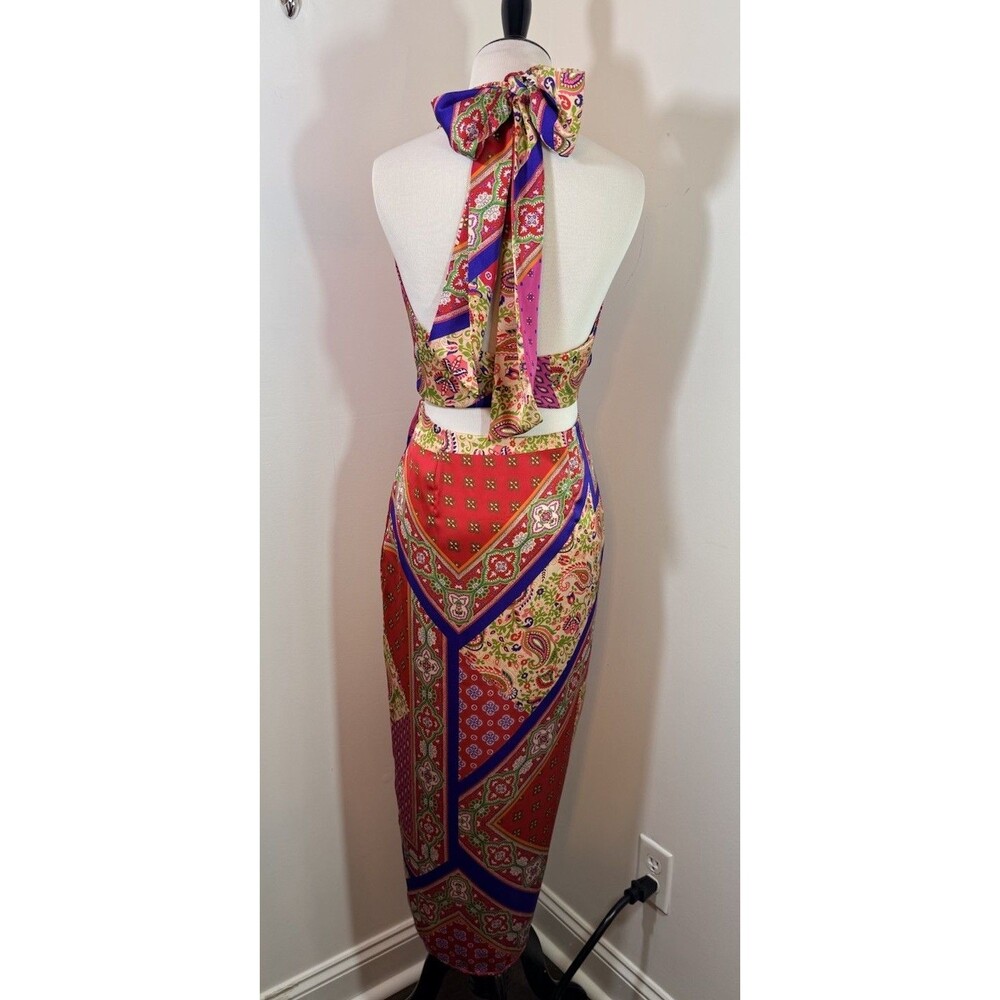 Zara Pink Red Paisley Halter Midi Dress - Picture 9 of 16